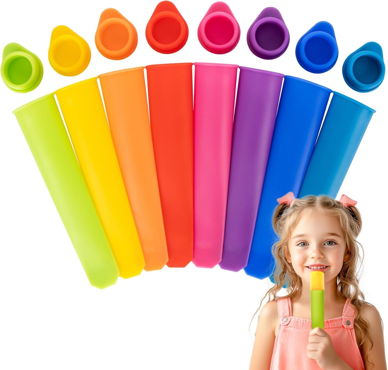 Silicone Popsicle Molds-8 Pack Silicone Popsicle Molds for Kids,Reusable Ice Pop Molds with Lids & Drip-Free Design,Perfect for Homemade Yogurt Sticks, Juice, Ice Candy, Snacks.